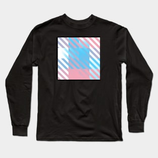 Trans Pride Diagonal Stripes Colored Checkerboard Pattern Long Sleeve T-Shirt